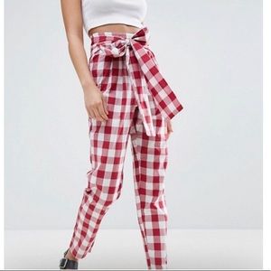 ASOS High Waist Tie Paper Bag Gingham Peg Trousers